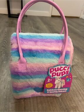 Pucci Pups Kids Rainbow Glam Bag - Pink Handle & Unicorn Plush